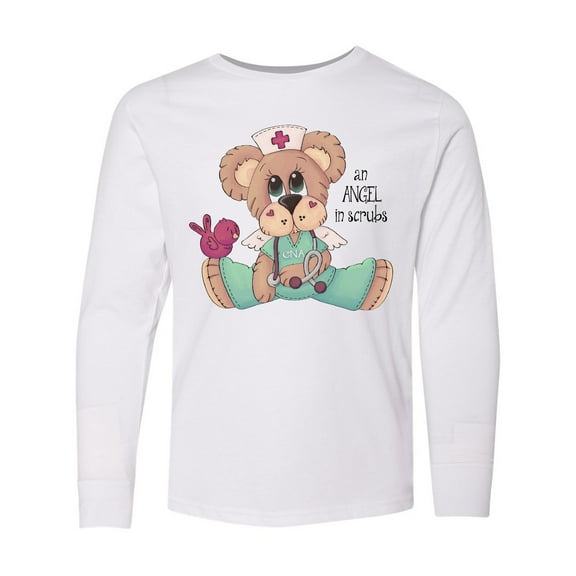 Inktastic CNA an Angel in Scrubs Teddy Bear Long Sleeve Youth T-Shirt
