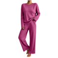 thumbnail image 3 of Women's Two-Piece Set Solid Color Crew-Neck Top & Pants Fall Winter Oversize Workout Sport Gym Vacation Travel Casual Comfortable Sweatshirt Sets Wide Leg Lounge Pants Set, 3 of 6