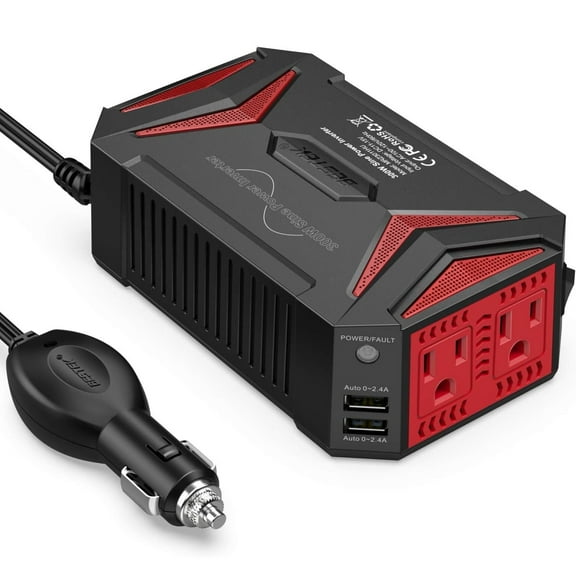 BESTEK 300W Car Power Inverter DC 12V To 110V AC Pure Sine Wave Dual USB Fast Charge Safety Certification, Black