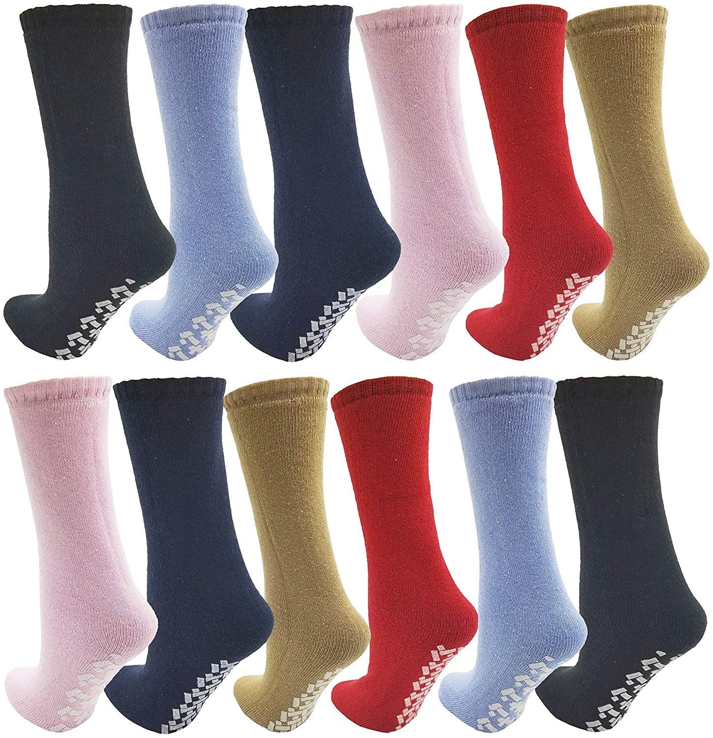 AntiSlip Slipper Socks, 12 Pairs, Gripper Bottom Indoor House NonSkid Hospital Sock (Assorted