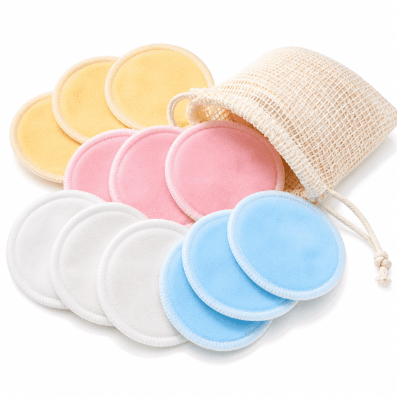 12 Pcs Reusable Makeup Remover Pads,Dingrich Bamboo Fiber Organic Cotton Pads for Face Cleaner and Eyes Make Up Remover Pads with Storage Bag