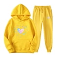 thumbnail image 2 of Feancey Hoodie Sweat Suits for Womens 2 Piece Lounge Sets Valentines Day Heart Print Hooded Pullover and Jogger Pants Matching Set Trendy Outfits Yellow L, 2 of 6