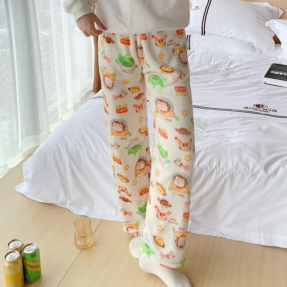 Cool Hello Kitty Kuromi Sanrio Cartoon Plush Pants Y2K Halloween Kt Cat Pumpkin Pajama Pants Autumn/winter Warm Home Pants Gift