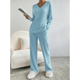 thumbnail image 6 of Michellecmm Women’s Two Piece Outfits Set Long Sleeve V Neck Ribbed Knit Tops and Pants Set Loungewear, 6 of 7