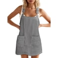 thumbnail image 2 of Women Summer Striped Casual Denim Dress Sleeveless Denim Dress with Pockets, 2 of 7