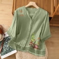 thumbnail image 2 of Pxiakgy Linen Tops for Women Cotton Linen Tops Peasant Tops Bohemian Tops Lightweight Pullover Shirt 3/4 Length Sleeve Shirts Summer Tops for Women Work Tees Summer Gauze Shirts Boho Shirts Green 4XL, 2 of 2