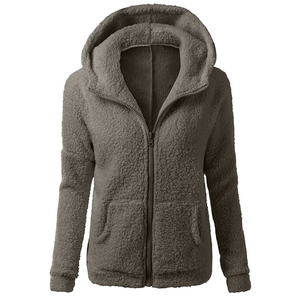 Abrigo informal con capucha y manga larga para mujer, chaqueta con capucha, suéter de invierno, abrigo cálido de lana con cremallera, abrigo de manga larga para mujer