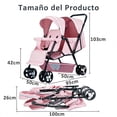 thumbnail image 2 of Carriola Doble, Carriola Doble para Gemelos, Ajustable en 3 Posiciones, Arnés de Seguridad de 5 Puntos, Reposapiés Ajustable, Fácil de Plegar, Toldo con Ventanilla, 95*50*103cm (Rosa), 2 of 9