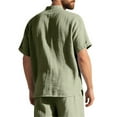 thumbnail image 5 of MIXUE Mens Casual Button Down Shirts Linen Solid Color Stank Short Sleeve Casual Beach Shirt Tops Daily-Wear,Green,XXXL, 5 of 8