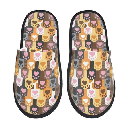 

Rateoe Cat Paw (2) Pattern Fuzzy Slippers Fuzzy Soft House Slippers Plush Furry Warm Cozy Open Toe Fluffy Home Shoes-Medium
