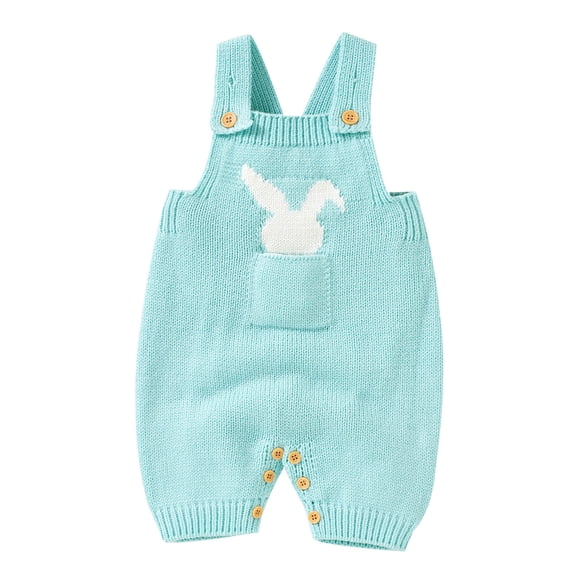 JAJAHO Boys Girls Easter Jumpsuits Toddler Baby Clothes Knitted Sleeveless Cute Bunny Overalls Casual Playwear For Infant 0-18M Trendy Onesie