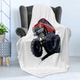 thumbnail image 4 of Truck Soft Flannel Fleece Throw Blanket, Extreme Off Road Vehicle Cartoon Style Monster Truck Motorsports Illustration, Cozy Plush for Indoor and Outdoor Use, 50" x 60", Night Blue Red, by Ambesonne, 4 of 5