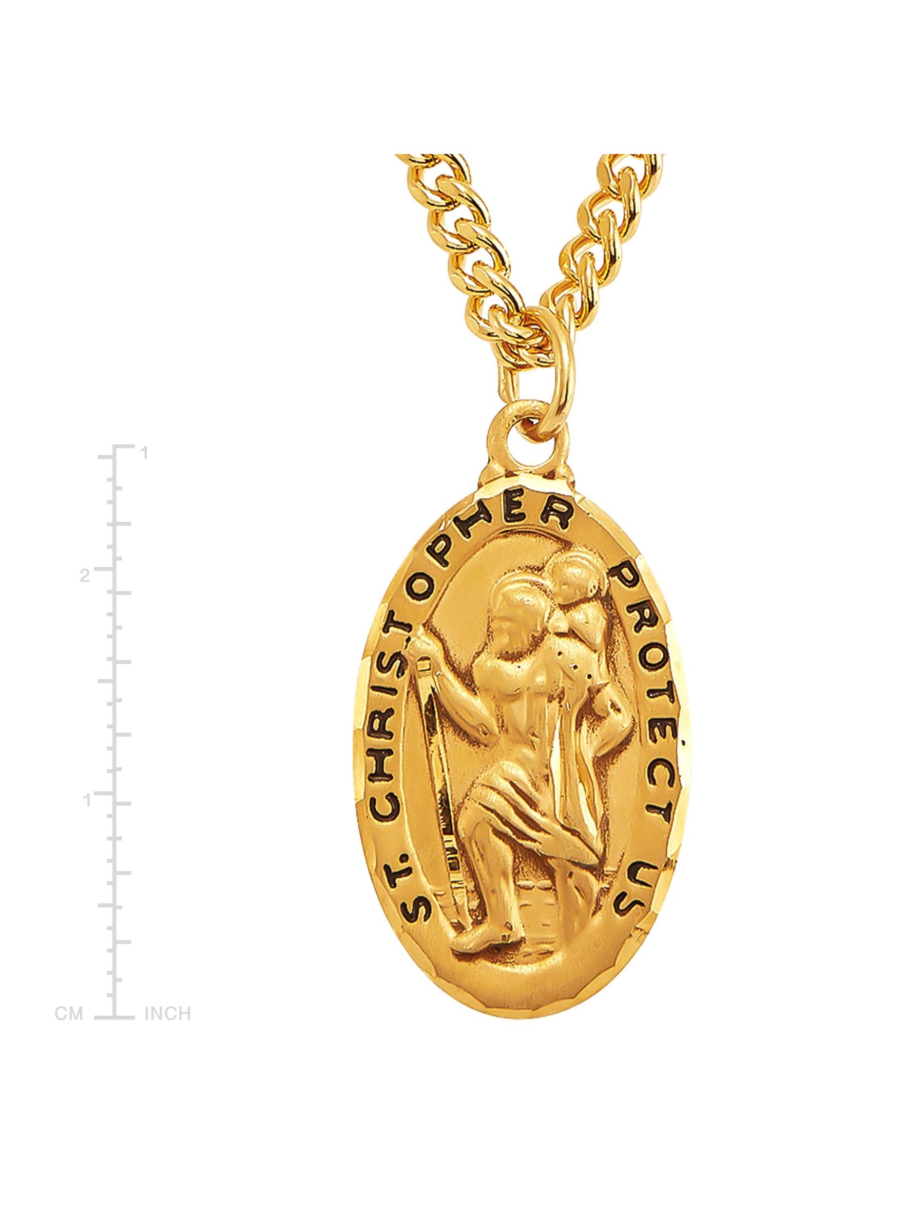 Finecraft 'St. Christopher Medallion Necklace' in Gold-Plated Sterling Silver & Stainless Steel, 24" - image 3 of 5