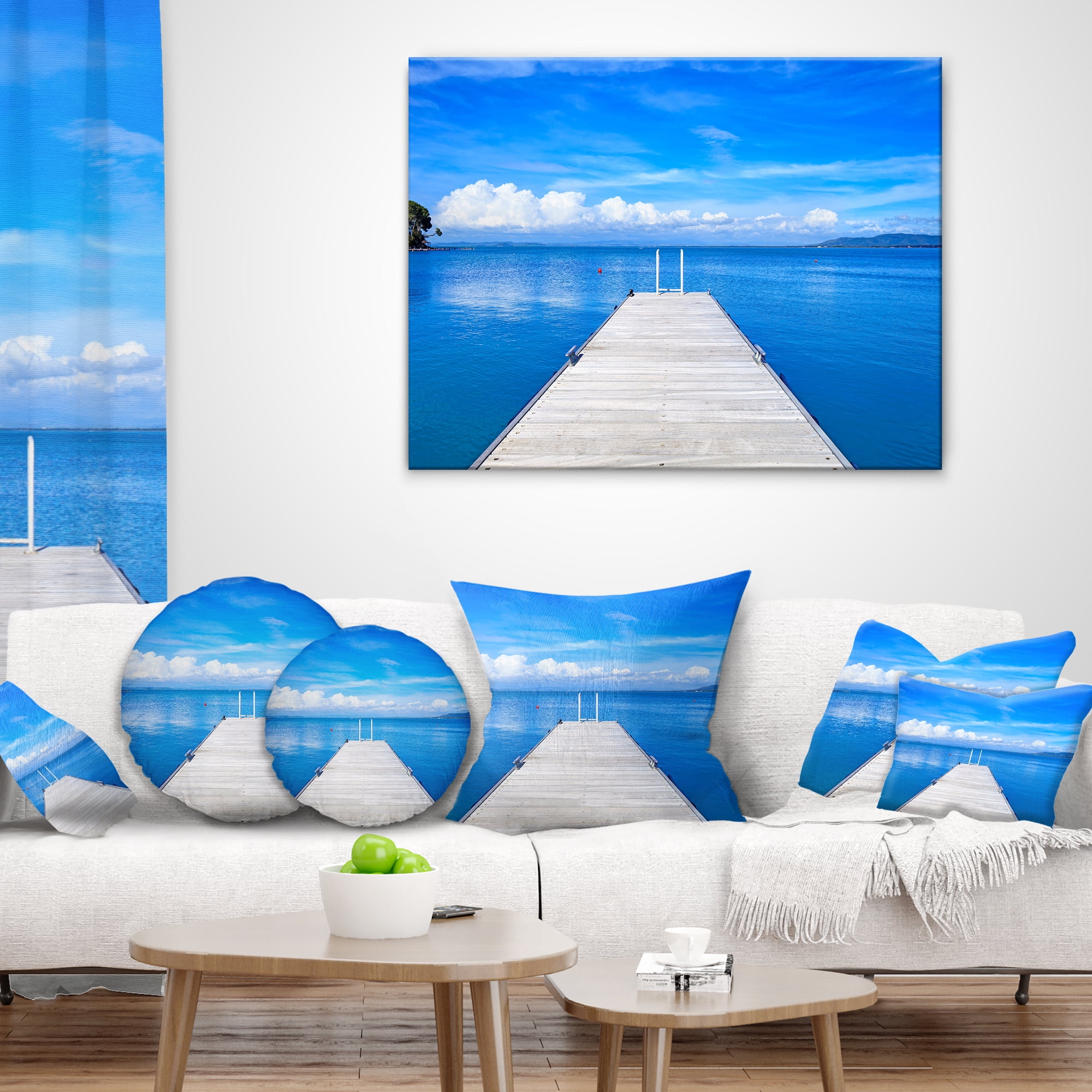 Designart Large Wooden Pier - Seascape Throw Pillow - 12x20