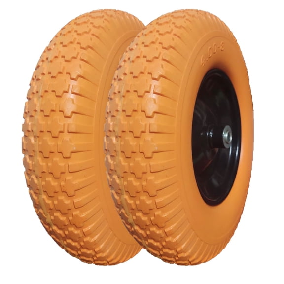 Set of 2 Flat Free Wheelbarrow Tire 4.80/4.00-8, 5/8 & 3/4 Bearing, 3.5" Hub
