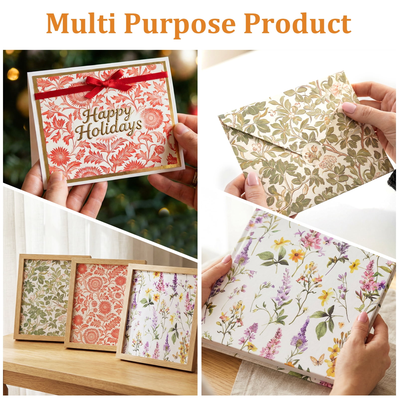 48Pcs Vintage Floral Scrapbook Paper Set Double Sided Flower Pattern Decorative Craft Paper for Birthday DIY Card