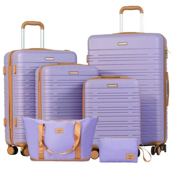 Hardside Luggage Sets 6 Piece, Hardshell Suitcase with TSA Lock Spinner Wheel and Travel Duffle Bag.Light Purple