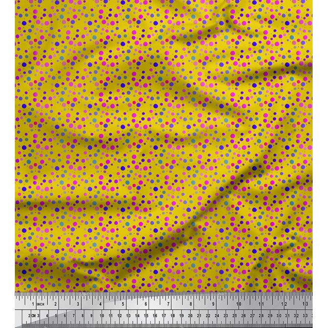 Soimoi Yellow Modal Satin Fabric Polka Dots Print Sewing Fabric Yard 42 Inch Wide