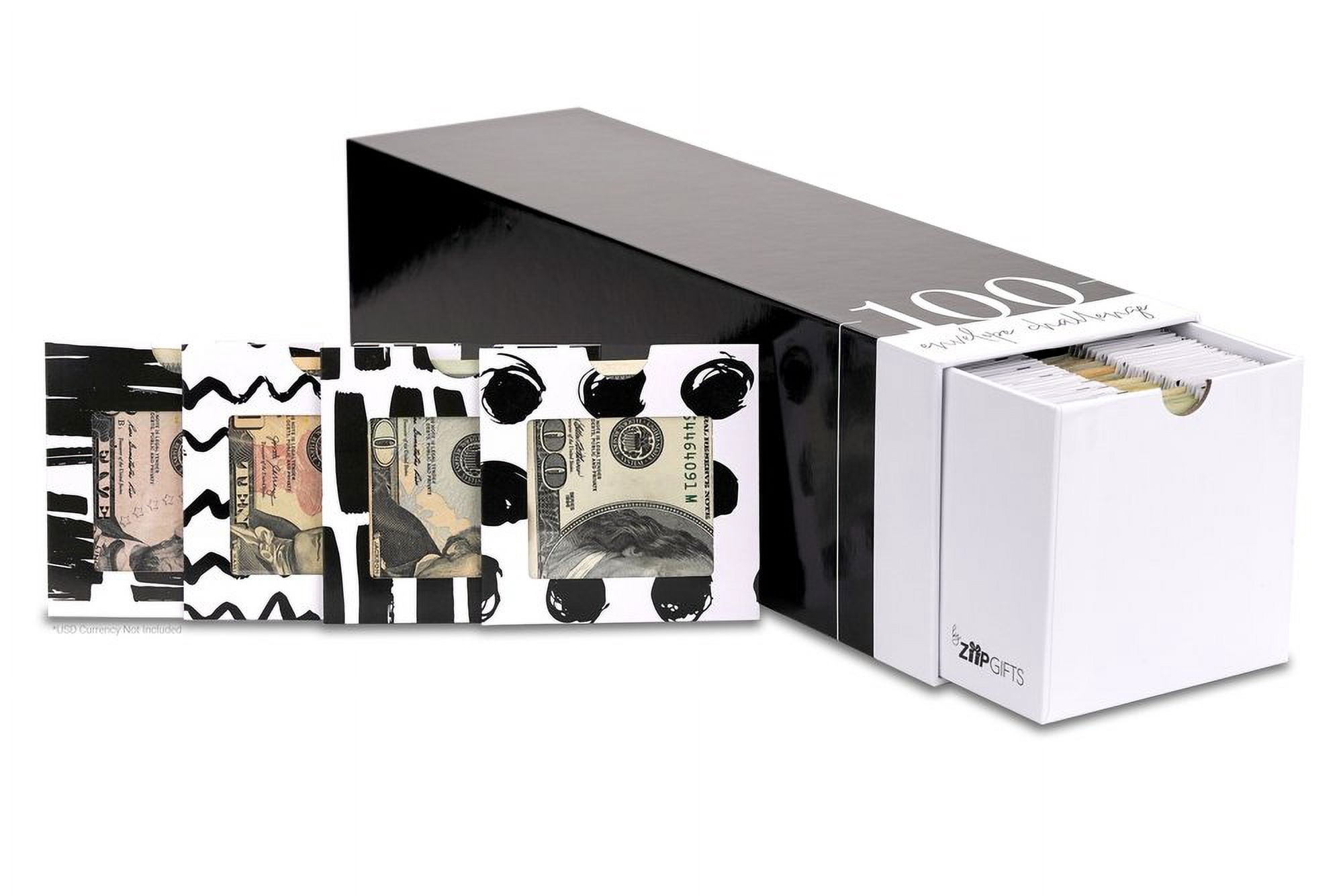 ZipGifts 100 Envelope $5,050 Money Saving Challenge Kit | 108 Premium Card Stock Cash Stuffing Envelopes w/Clear Plastic Window, $ Stickers, 3 Goal/Mark-off Sheets, & Drawer Box (Dots & Lines)
