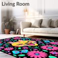 thumbnail image 2 of ODIKA 3'x5' Machine Washable Non-Slip Area Rug, Playful Cat Surrounded by Expressive Flowers and Fluttering Art High Traffic Rug, Yellow, 742799, 2 of 7