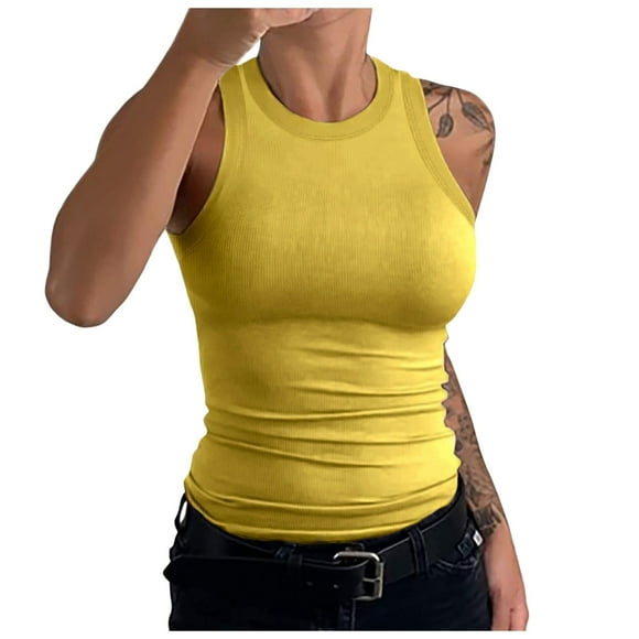 HAJGJP Lightweight Camisoles For Hot Weather Women's Strap Tank Top Sexy Trim Backless Vest Summer Going Out Tops Yellow,XXL