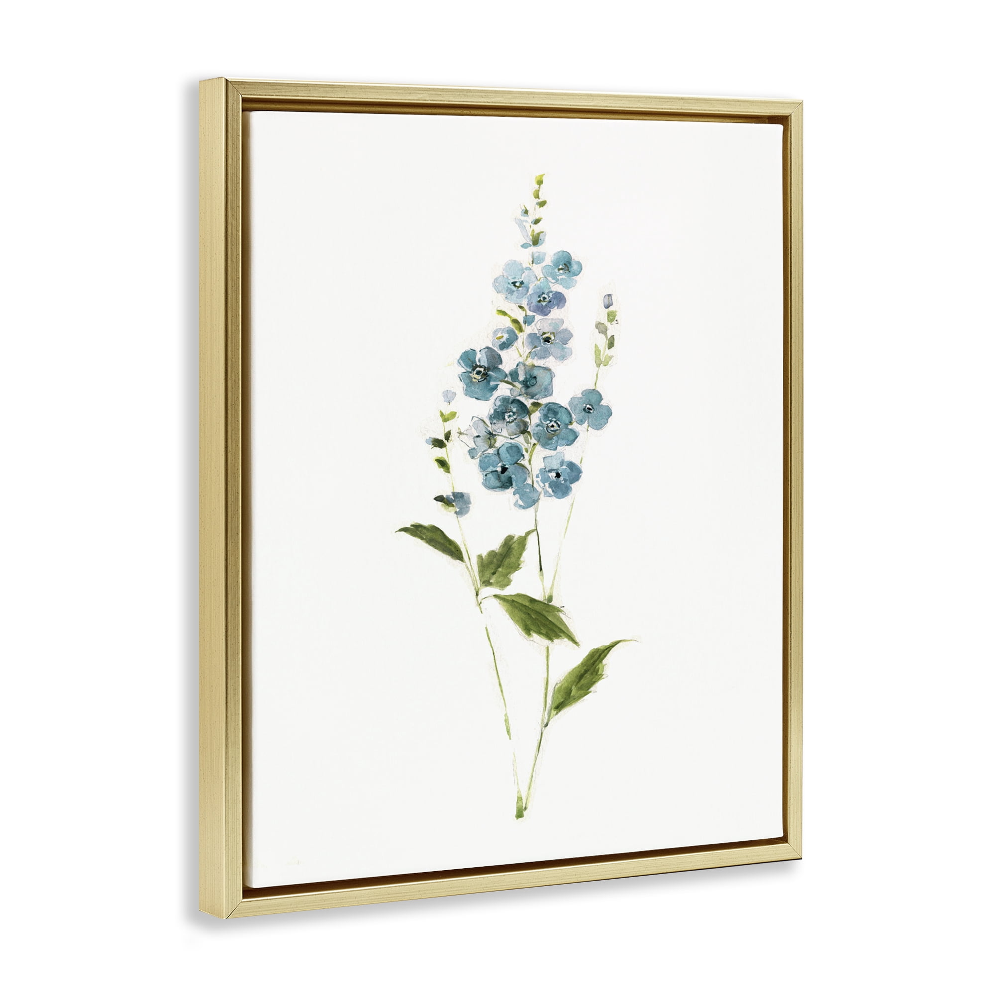 Stupell Industries Delicate Blue Sprigs Gold Framed Floater Canvas Wall Art, design by Sally Swatland