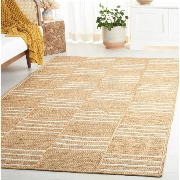 Indian Handmade Braided Pure Jute with White Design Area Rugs , Floor Decor Carpet Size 2 x 4 Feet ( 60 cm x 120 cm )