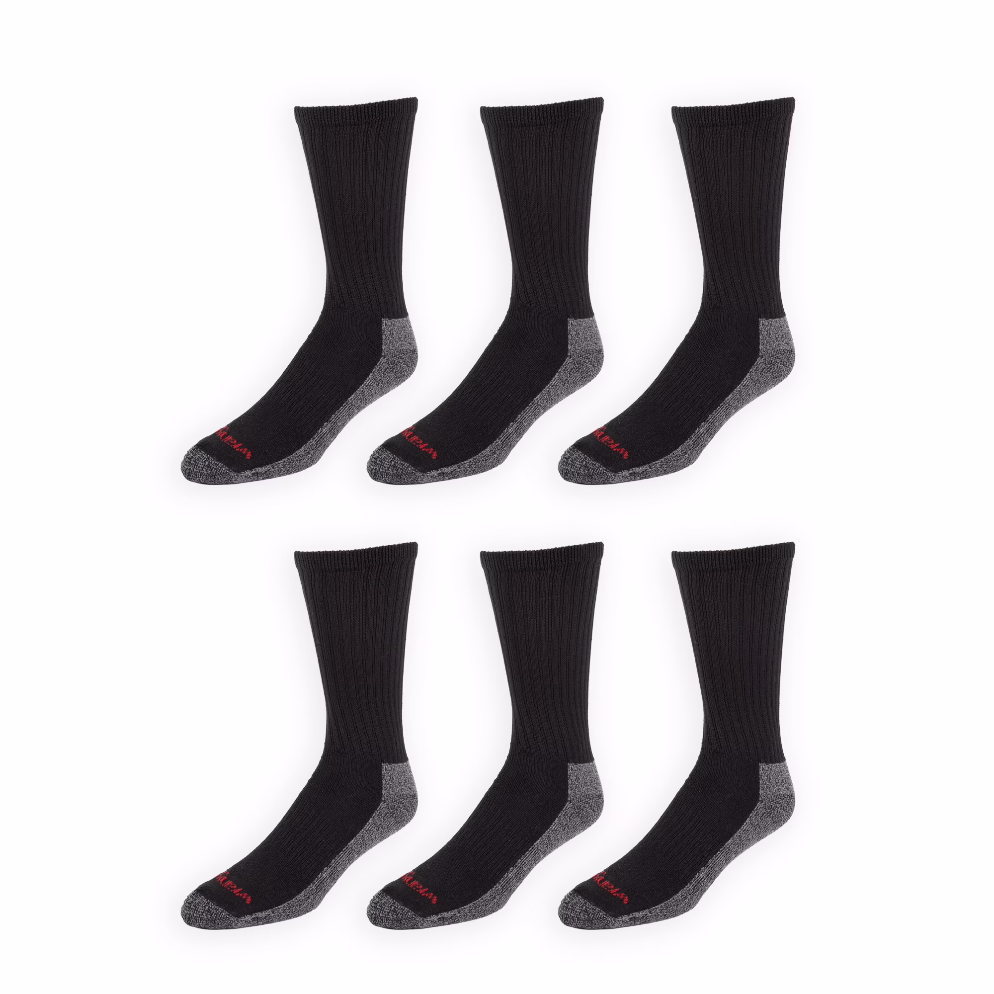 Wrangler Men's Cushion Crew Socks, Work Socks for Men, Black, 6 Pack