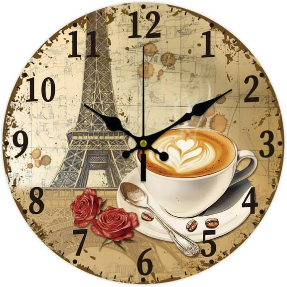 Tower Wall Clock 12 Inch Battery Operated Wall Clocks Coffee Non Ticking Silent Clocks Decorative Clock for Living Room Office Bedroom Home Decor