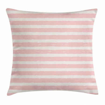 Kids Throw Pillow Cushion Cover, Paint Brushstrokes in Horizontal Direction Pastel Color Pattern for Girls Kids, Decorative Square Accent Pillow Case, 18 X 18 Inches, Blush Baby Pink, by Ambesonne