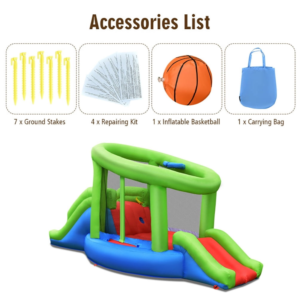 Aimee Lii Inflatable Dual Slide Basketball Game Bounce House Without Blower, Kids Bounce House for 5-10