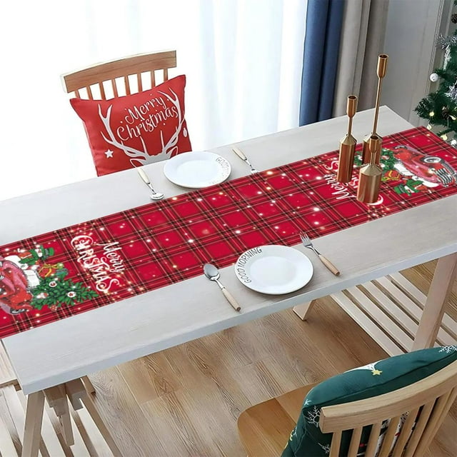 Feltree Chemin de Table en Faux Lin Rouge pour Décoration de Table Intérieure Extérieure Cuisine Fête