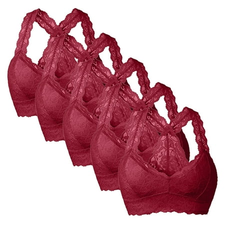 

Womens Sports Bras 5PC Wire-Free Push-Up Bralettes Solid Wine Xxl