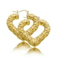 thumbnail image 2 of LoveBling 10k Yellow Gold Heart Shaped Bamboo Hoop Earrings (1.67" x 1.37"), 2 of 3