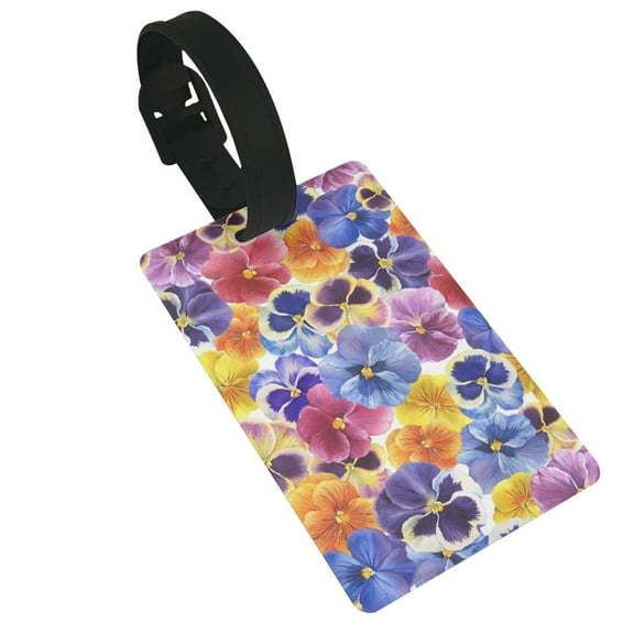 Balery The Garden Tricolor Pansy Flower Print Durable Luggage Tags with Secure Strap, Personalized Travel ID Tags for Suitcases, Bags, and Backpacks - Easy Identification for Men and Women