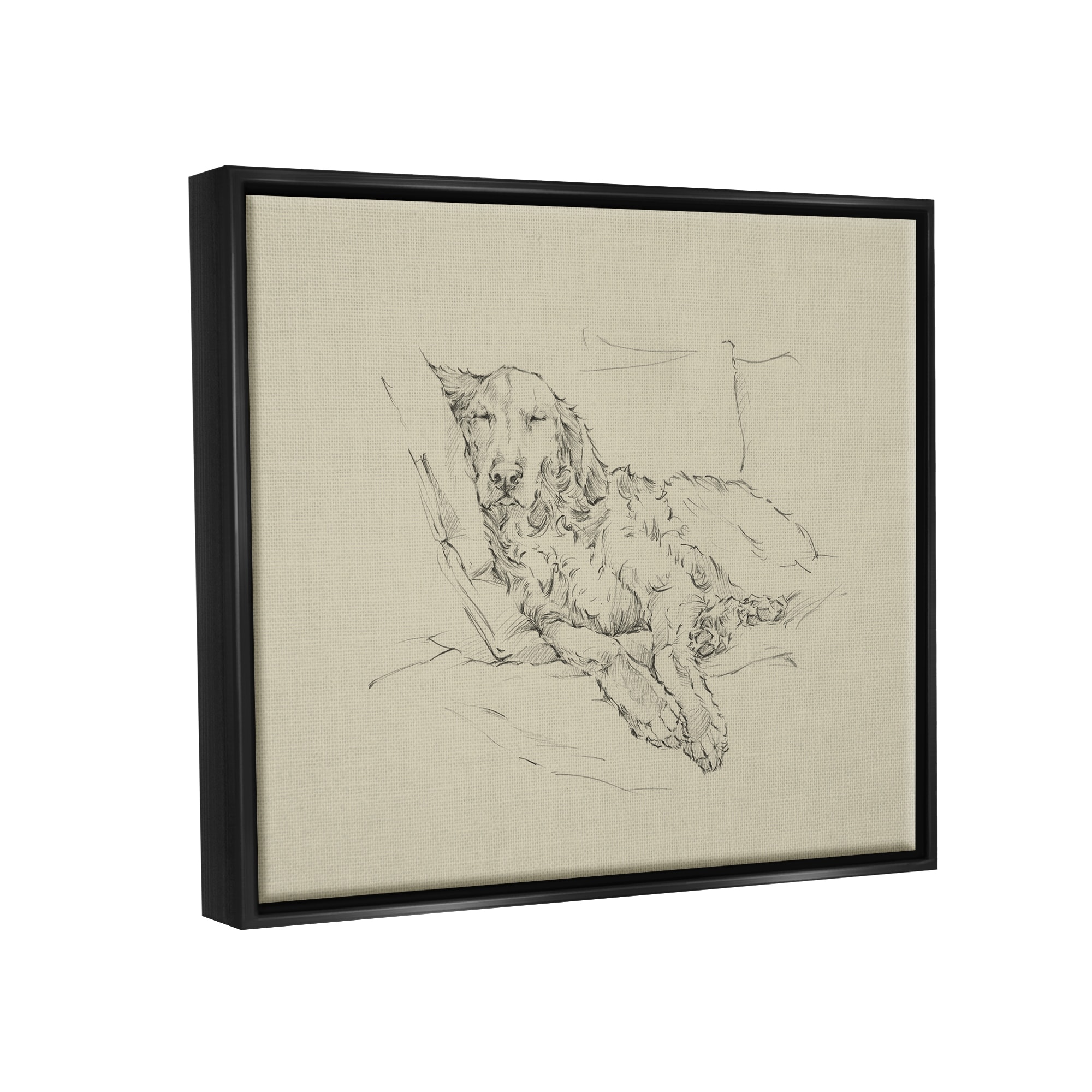 Stupell Industries Peaceful Resting Labrador Dog Pencil Sketch Drawing Drawing Print Jet Black Floating Framed Canvas Print Wall Art, Design by Ethan Harper