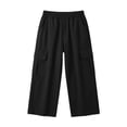 thumbnail image 4 of Xaqiouau Girls Cargo Pants Wide Leg Loose Fit Elastic Waist Casual Trousers with Side Pockets Kids Streetwear Full Length Pants School Daily Wear Black 12-13Years, 4 of 9