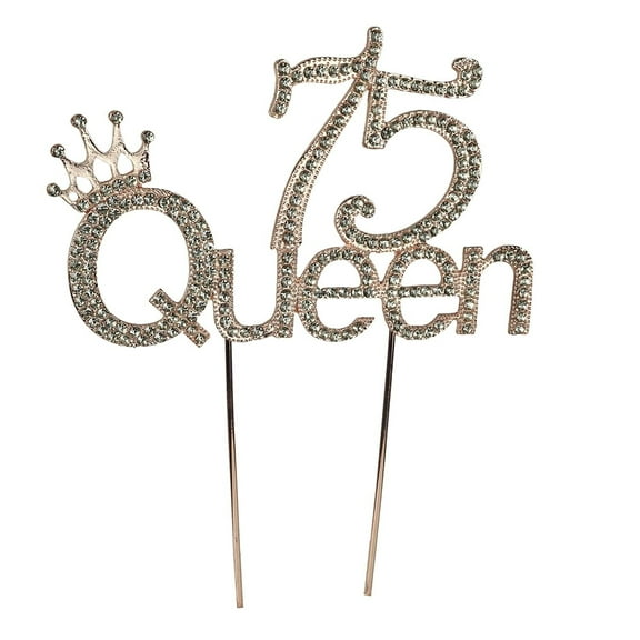 O'Creme Rhinestone Rose-Gold 75-Queen Cake Topper 5-1/2 Inch Wide