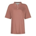 thumbnail image 3 of Mohiass Womens Polo Shirts Collared Solid Color T Shirts Loose Fit Wicking Button Up Shirts Trendy Summer Lapel Blouses Dressy Watermelon Red 2XL, 3 of 4