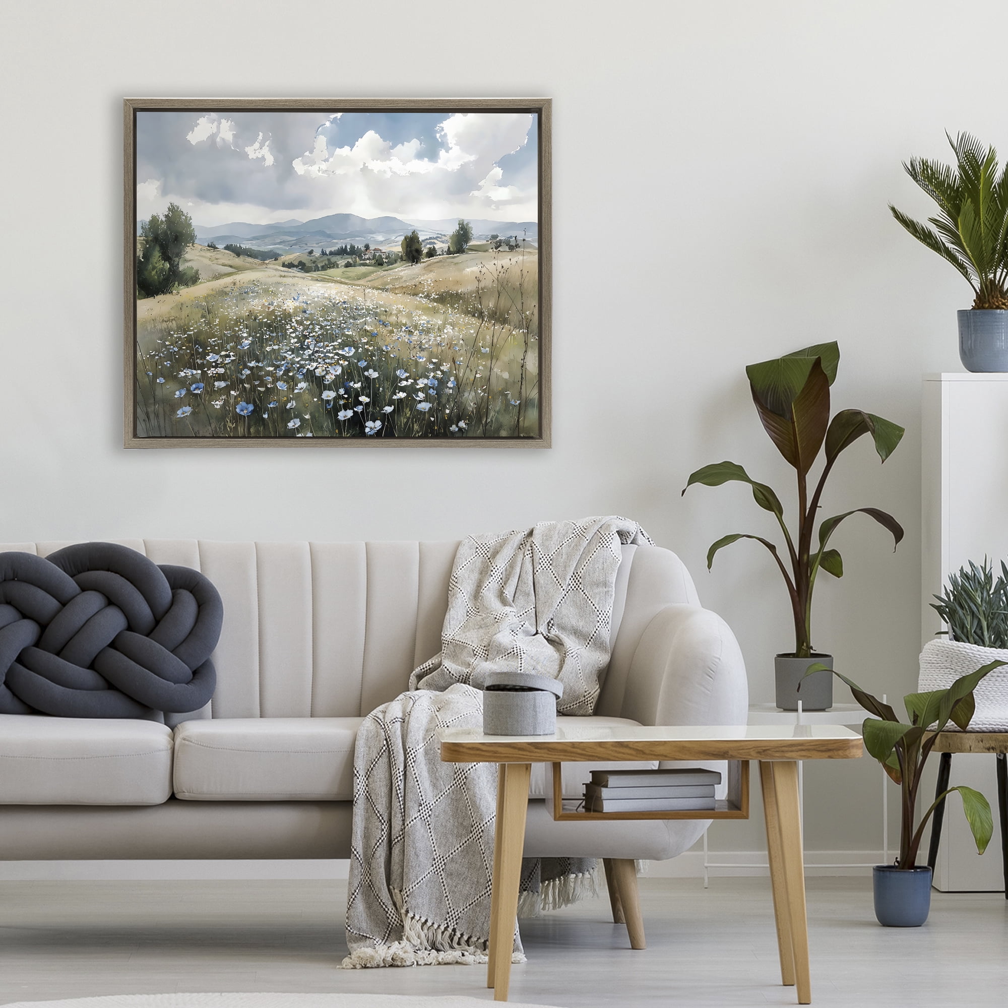 Stupell Industries Poppy Blues Across Meadow Brown Framed Floater Canvas Wall Art, design by Franklyn Gregory
