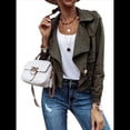 thumbnail image 1 of Chaqueta Corta de Larga con Solapa para Mujer, Otoño-Invierno, Color Liso, con Botones de Piel de Ciervo Verde Oscuro XXL, 1 of 5