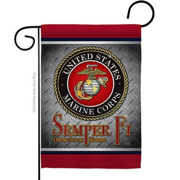Breeze Decor  Semper Fi US Marine Garden Flag Armed Forces Corps 13 x 18.5 in. Double-Sided Decorative Vertical Flags for House Decoration Banner Yard Gift
