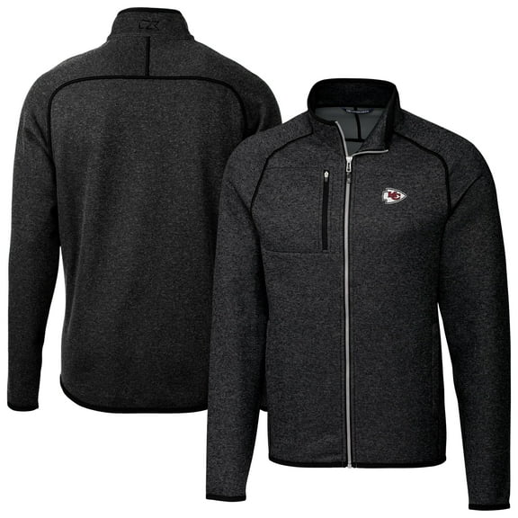 Men's Cutter & Buck Heather Charcoal Kansas City Chiefs Big & Tall Mainsail Sweater-Knit Full-Zip Jacket