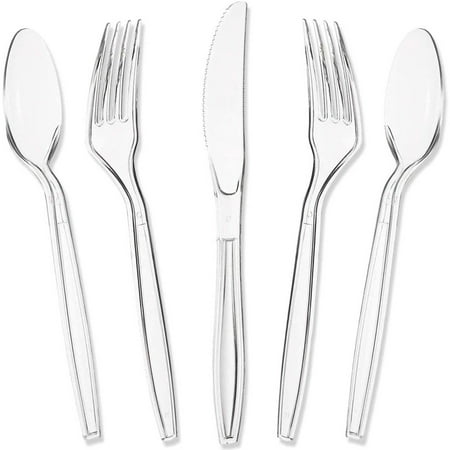 

180 Pack Clear Plastic Silverware Disposable Cutlery Utensils with Spoons Forks and Knives Heavy Duty Flatware Set for Parties & Events
