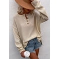 thumbnail image 4 of Soft Ribbed Knit Half Button Up Sweater Fringe Long Sleeve Design for Women Beige Large, 4 of 5