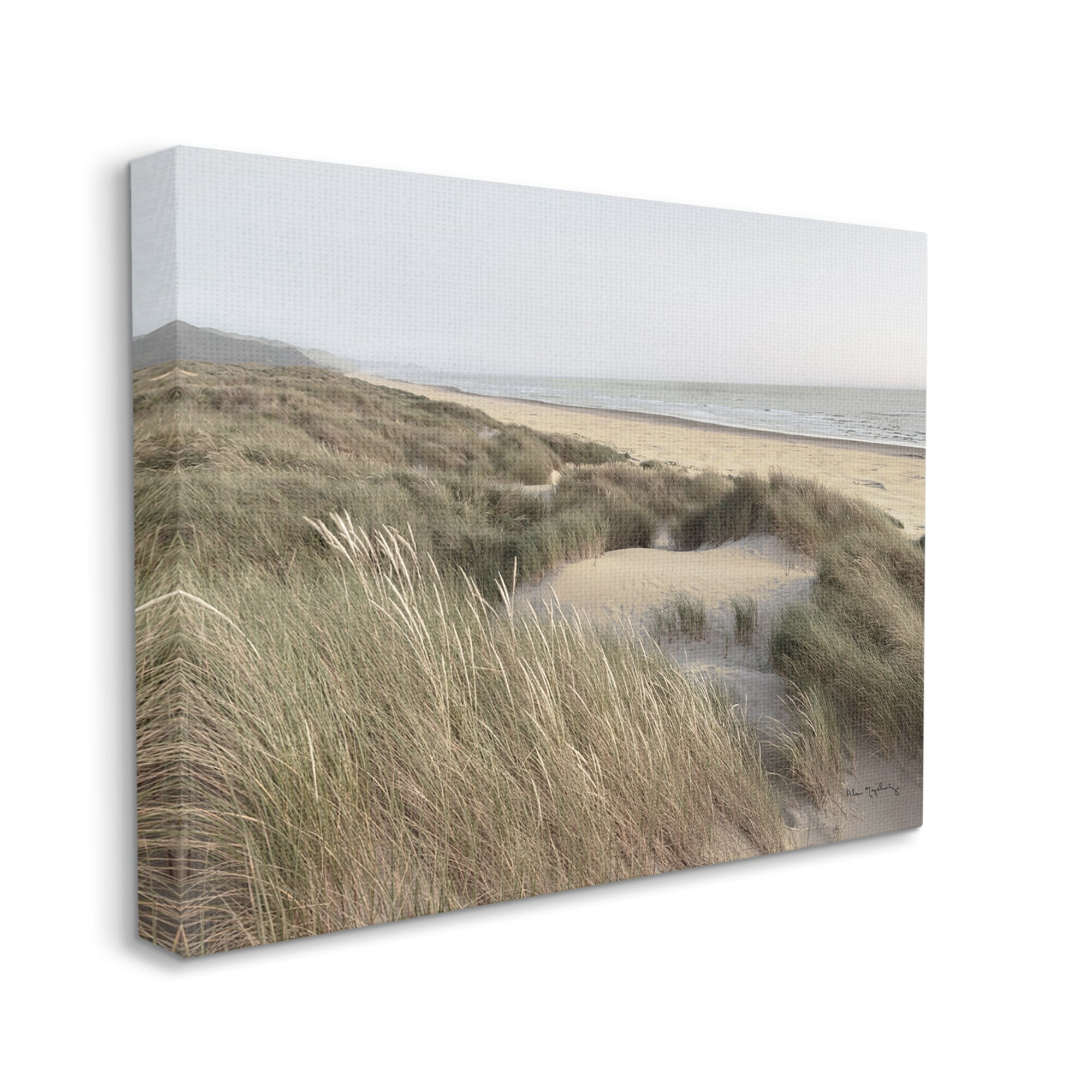 Stupell Industries Muted Beach Coast Tall Grassy Dunes Distant Mountains, 40 x 30,Design by Alan Majchrowicz