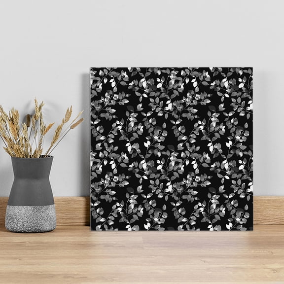 Black Botanical Wall Art Painting on Canvas, Pastoral Spring Floral Classic Black Canvas Art Home Prints Wall Art Framed Modern Artwork for Living Room Bedroom Wall Decor 12x12in