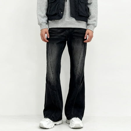 MHFRRA Baggy Jeans Men Bottom Denim Trousers with Retro Faded Wash and Classic Flared Leg Design for a Timeless Casual Style Size M