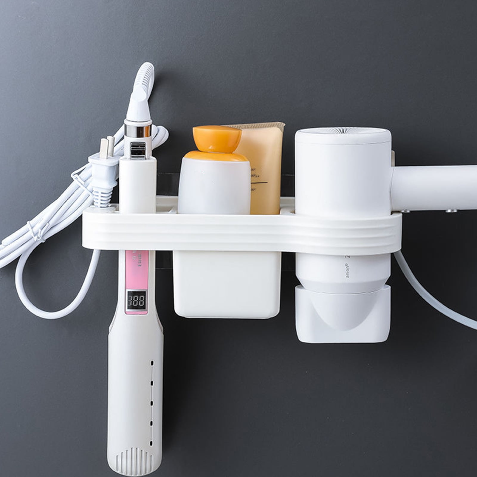 MATHOWAL Hands Free Hair Dryer Holder Storage Box Curling Iron Shelf ...