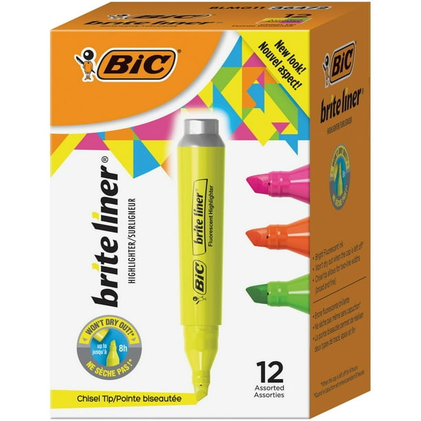 BIC, BICBLMG11AST, Brite Liner Highlighter Tank, 12 Per Pack